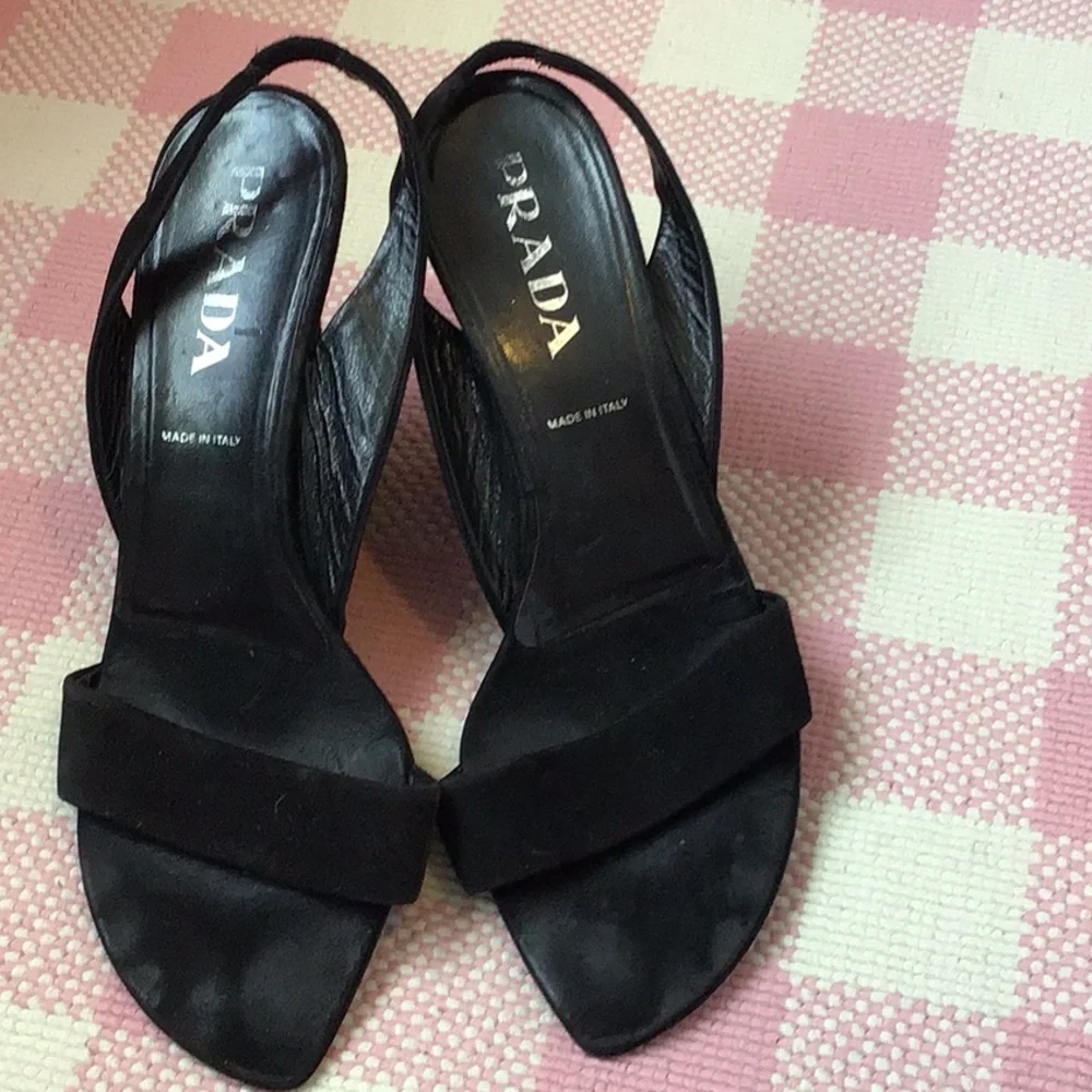 Vintage Prada Black Suede Wedge Sandals - Picture 2 of 8